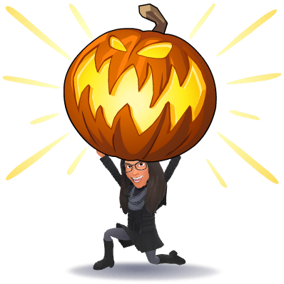 Bitmoji Colleen lifting a pumpkin