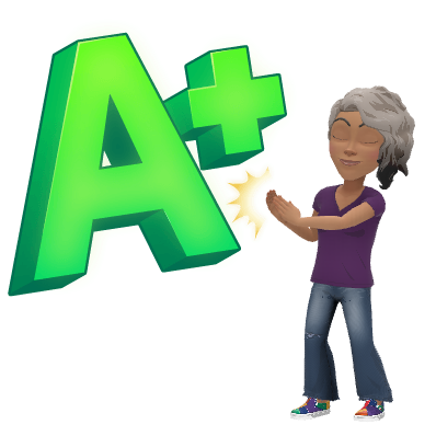 Bitmoji of Ms. Santiago with an A+ Bitmoji of Ms. Santiago with an A+