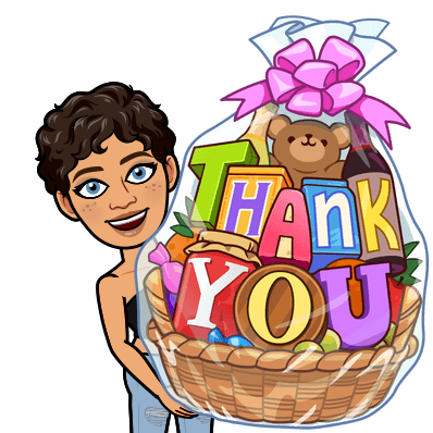 you holding a giant gift basket that says thank you