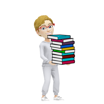 Heather's bitmoji avatar holding books